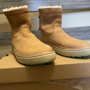 SATORISAN US- 5.5 Women Tan Suede Shearling-Lined Ankle Boots